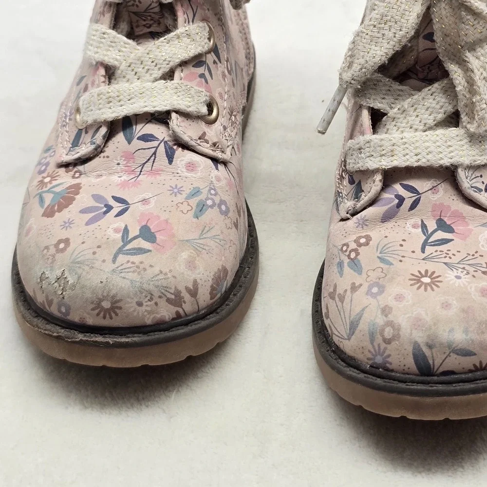 Cat & Jack Toddler Girls Floral Lace Up Combat Boots Pink Size 9 Cottagecore